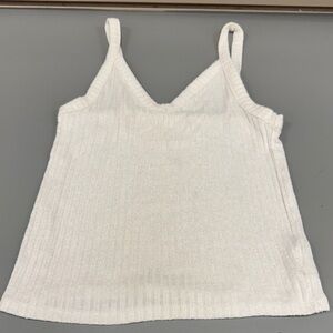 American Eagle White Ribbed V-Neck Knit Cami Tank Top
